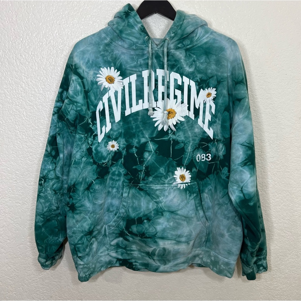 Civil Regime Darc Sport Wild Daisies Cotton Tie Dye Pullover Hoodie Teal XL